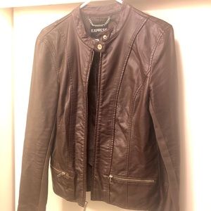Brown (faux) Leather Moto Jacket - Express